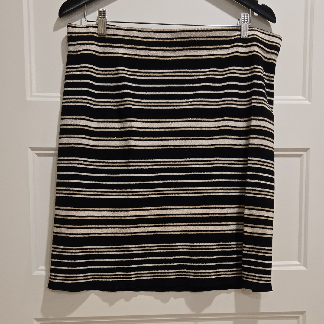 Loft Black And Cream Striped Pencil Skirt